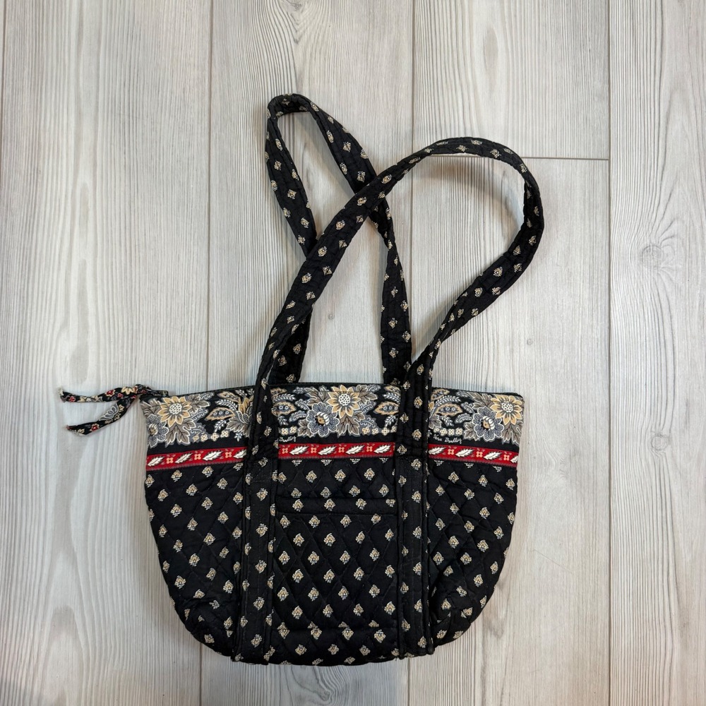 Retired VTG Vera Bradley Quilted Cotton Shoulder Bag Black Floral Paisley Tote